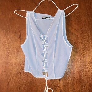 SHEIN Light Blue Lace-Up Blouse